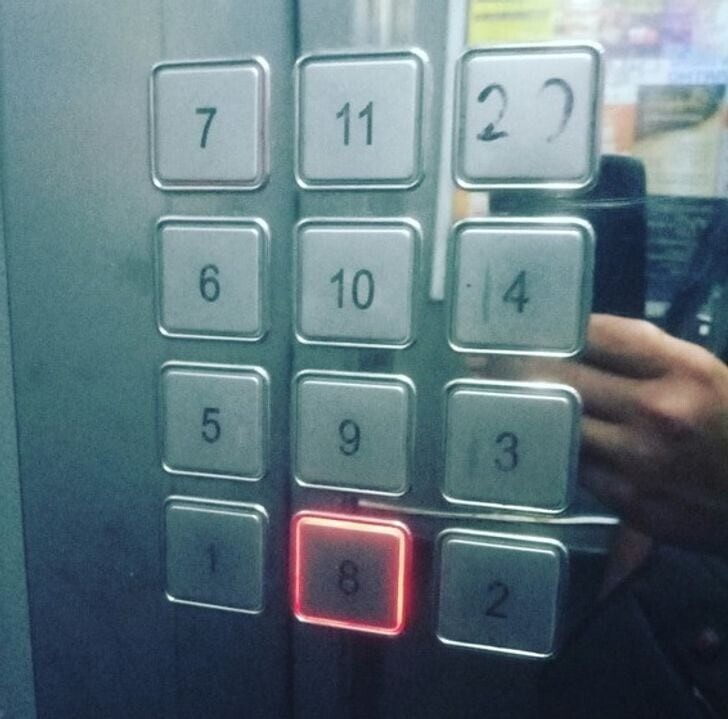 8. Цифры на кнопках в лифте расположены хаотично
