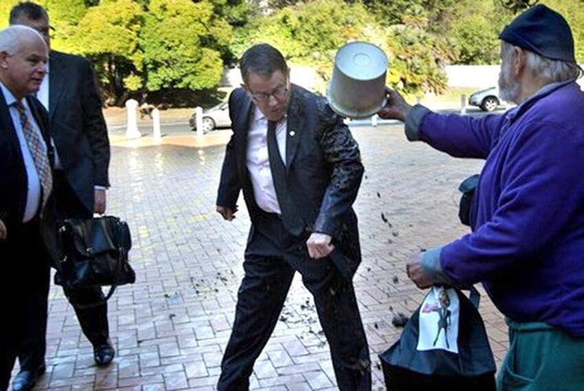 Лидера новозеландской партии ACT New Zealand Джона Бэнкса закидали конским навозом