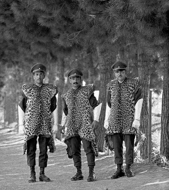 Это бойцы элитного отряда иранского шаха Мохаммеда Реза Пехлеви в униформе из леопардовых шкур, Тегеран, 1960 год.