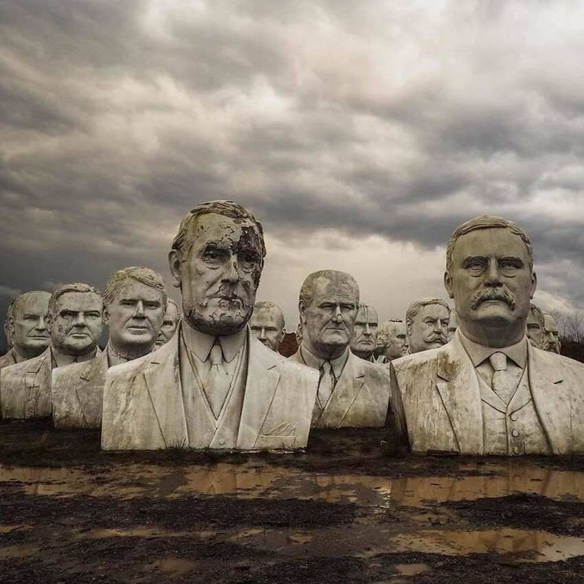 Заброшенный парк с бюстами американских президентов, штат Вирджиния