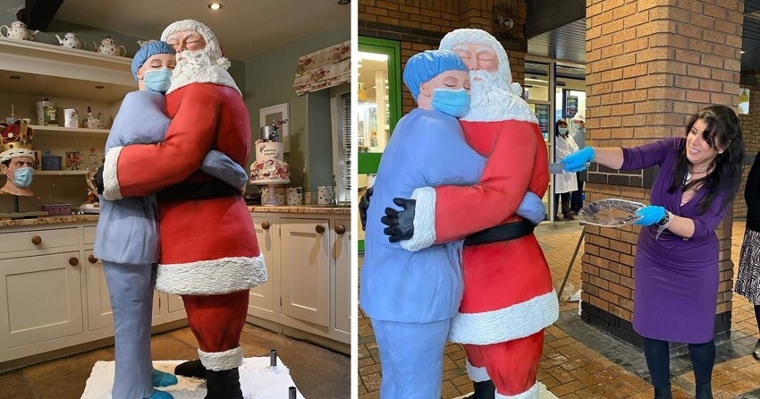 Кондитер испекла гигантского Деда Мороза в поддержку медработников