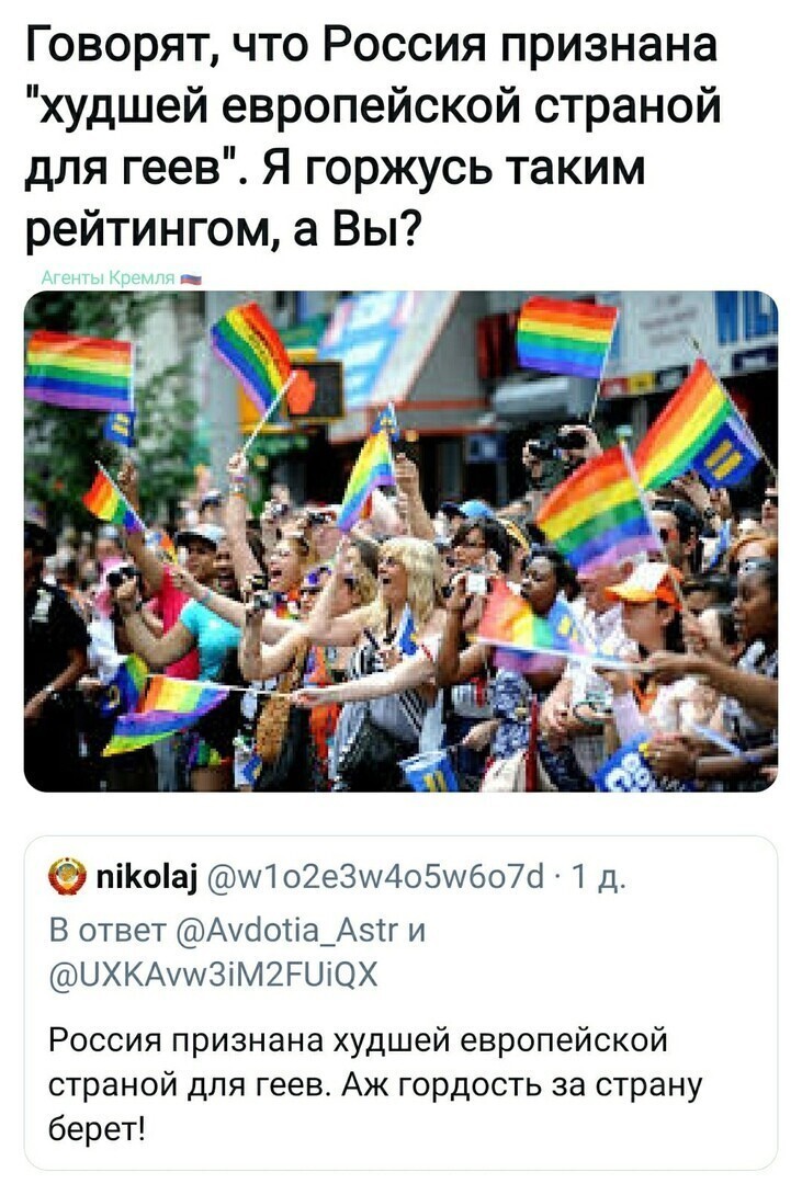 Не будет в России педерастии, как в Европе! И именно для этого в России ранее был принят закон о запрете пропаганды гомосексуализма среди несовершеннолетних!