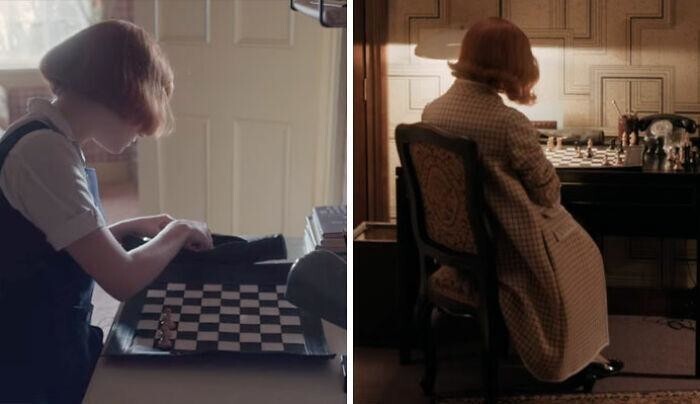 15. В последней серии Бет все еще использует первый шахматный набор, который она купила сама