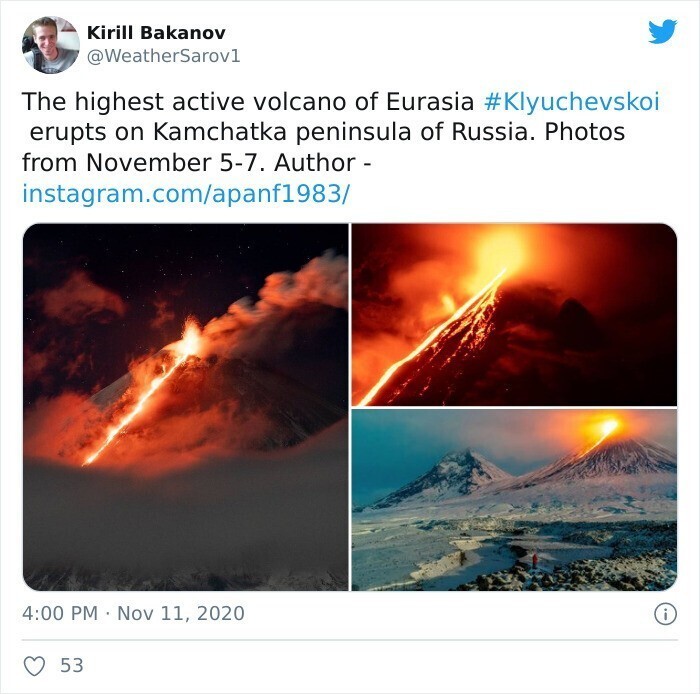 17. Самый активный вулкан в Евразии, Ключевская сопка. Очередное извержение, снимки от 5-7 ноября