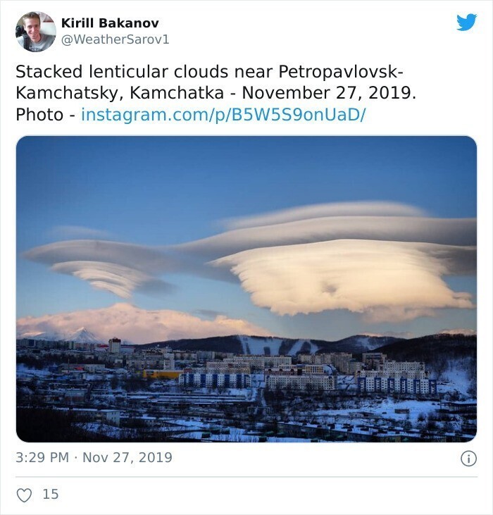 24. Пачка лентикулярных облаков, рядом с Петропавловском-Камчатским, 27 ноября 2019 г.