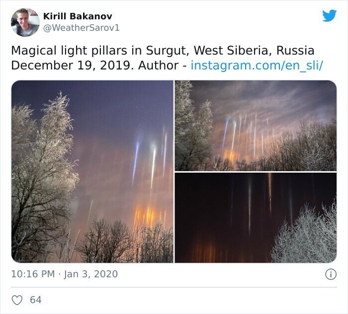 1. Волшебные столбы света. Сургут, Западная Сибирь, 19 декабря 2019 г.