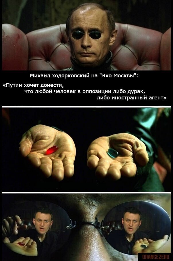 Путин говорит: - Выбирай. Если выберешь синюю, ты иностранный агент, если выберешь красную, ты дебил. Алёшка жадно хватает обе таблетки пускает слюну и обильно запивает новичком.