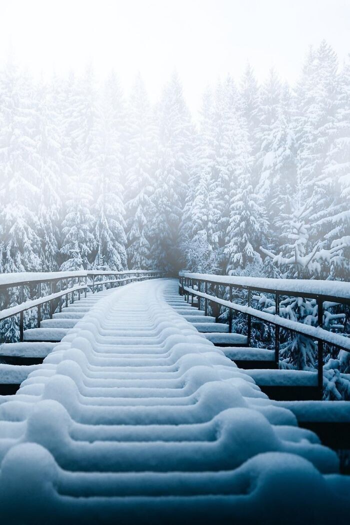 Железнодорожный мост после снегопада
