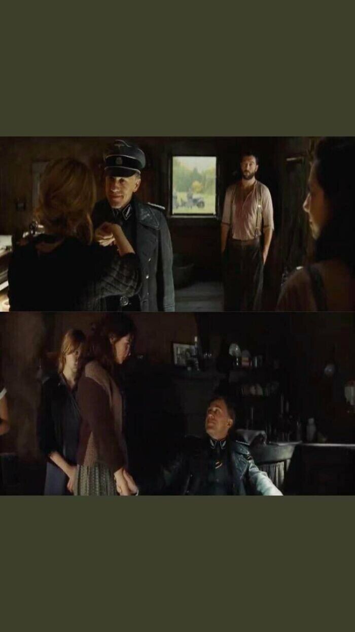Когда Ганс Ланда в "Бесславных ублюдках" обыскивает ферму, он невзначай проверяет пульс одной из дочерей Лападитта, чтобы узнать, не врет ли она