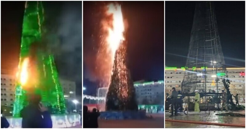 В узбекском городе сгорела дотла новогодняя елка
