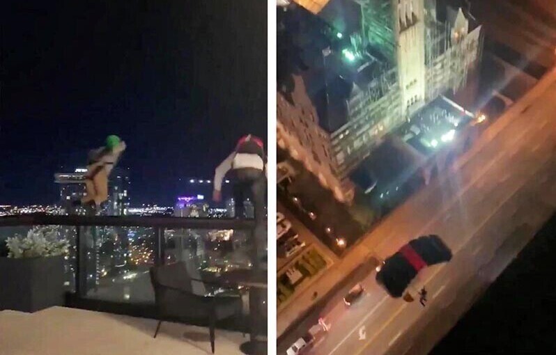 Два бейсджампера совершили рискованный прыжок с крыши 25-этажного отеля в США