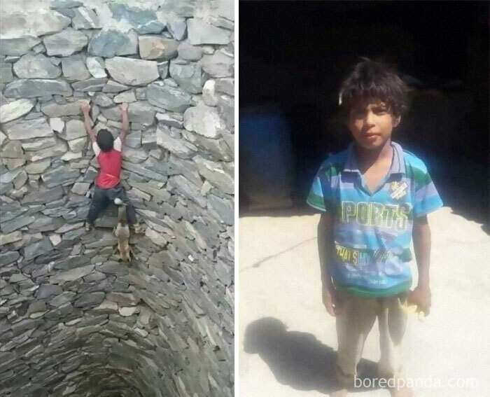9-летний мальчик из Йемена спас лису из глубокого колодца без какой-либо страховки