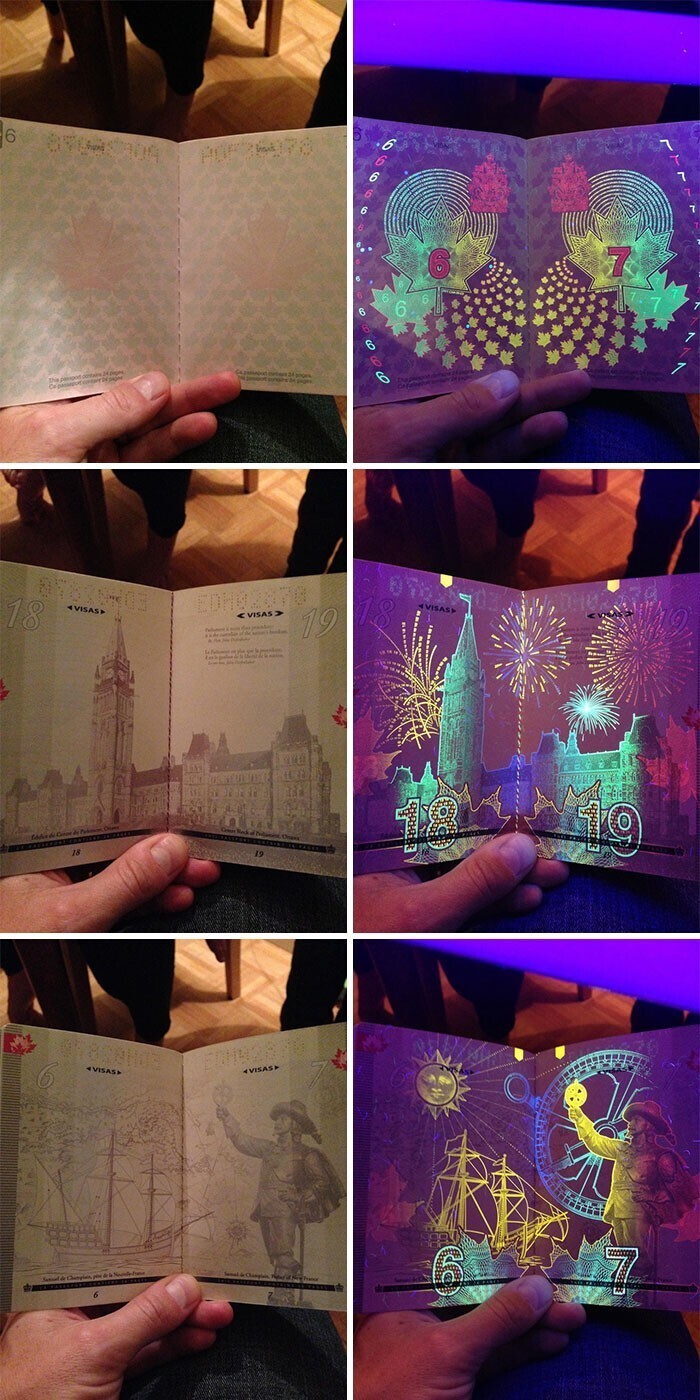 Вот так выглядит канадский паспорт в ультрафиолете