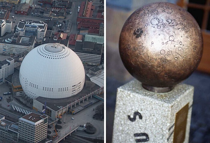 В Швеции по всей стране установлены статуи, изображающие планеты Солнечной системы. Расстояния между ними полностью пропорциональны реальным расстояниям между планетами. В центре композиции находится Глобен-арена в Стокгольме, изображающая Солнце