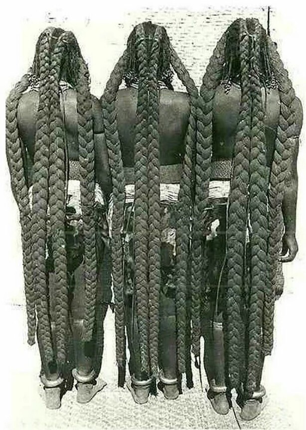 Это племя проживает в Намибии и в начале прошлого века успело прославиться своими нереальными косами, которые женщины мбаланту носят на голове. Длина волос во многом определяла женский статус