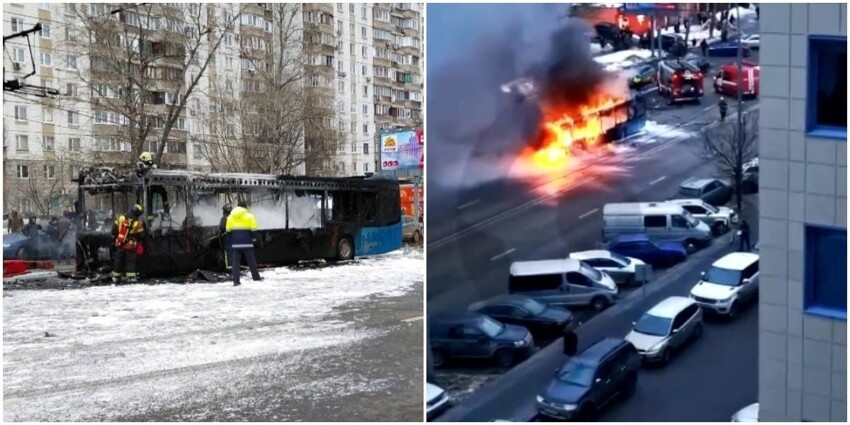 В Москве, во время движения, загорелся пассажирский автобус
