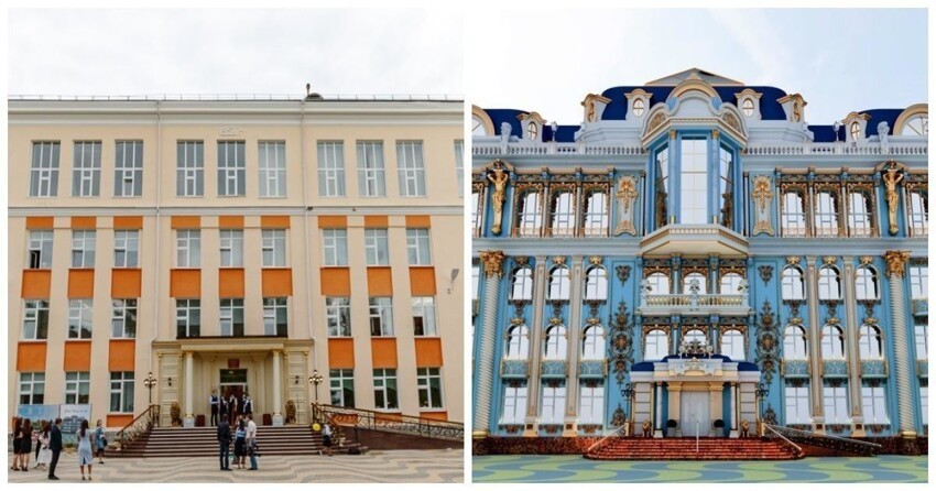 Симановский также отреставрировал школу (тоже в "высоком" стиле) в Екатеринбурге, в которой некогда учился. Говорит, что дизайнеров не приглашал - все сам