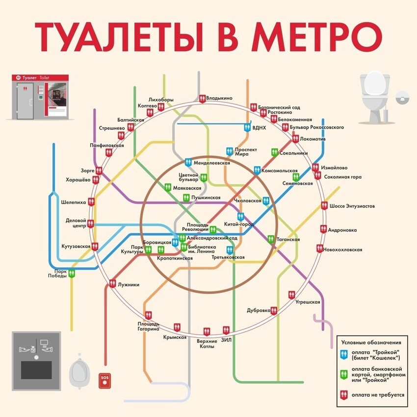 А это схема туалетов в московском метро - вдруг кому-нибудь пригодится