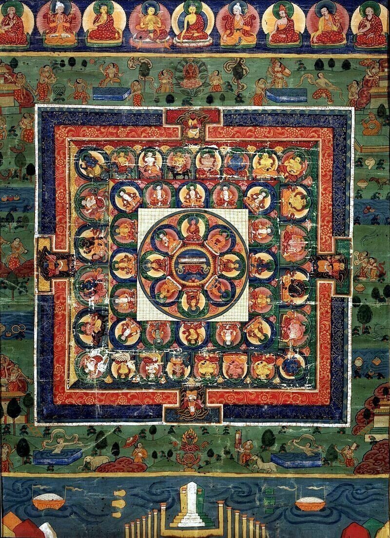 Мандала XIX века, в центре — богиня Праджняпарамита, а вокруг нее ― Будды Медицины. Бутан
