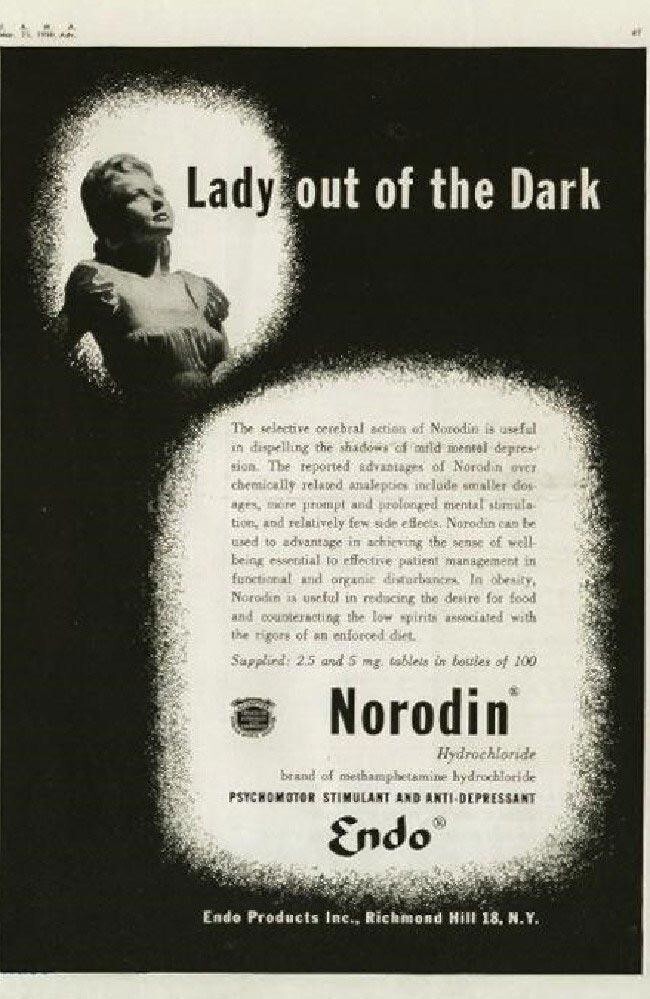 Нородин (Метамфетамин) был “полезен в рассеивании теней легкой умственной депрессии” и что у него “относительно немного побочных эффектов.”