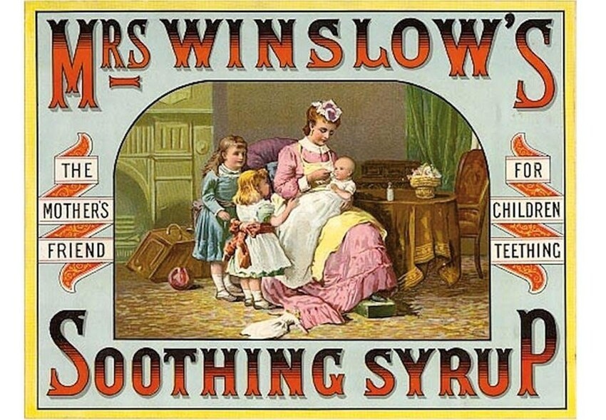 Сироп г-жи Шарлотты Н. Уинслоу в 1859 году содержал карбонат натрия, аммиак и  65 мг морфия. Чтобы успокоить детей
