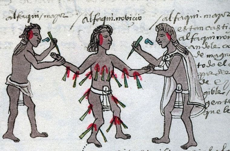 Ацтеки казнили молодых людей за появление на публике в нерезвом виде, а также за то, что человек сдвинул границы своего участка
