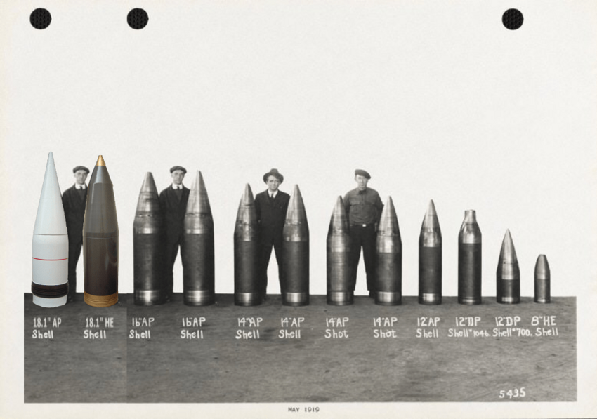 Линкоры - размер  орудий и их снаряды