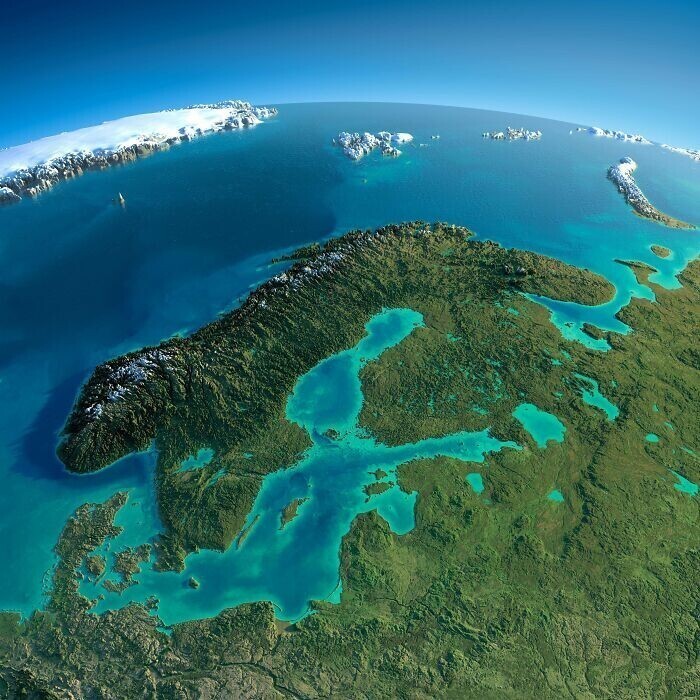 Рельефная карта Балтики и Скандинавии