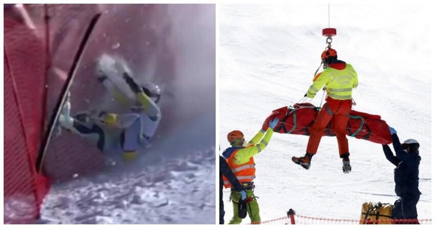 Двух лыжниц пришлось эвакуировать вертолетом после жутких падений на Кубке мира