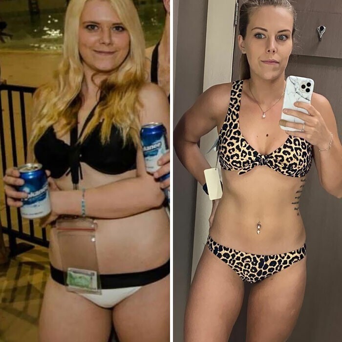 10. "Вес на фотографиях один и тот же - 63 кг. На снимке слева я слишком много ела, слишком много пила и совсем не думала о своем здоровье"