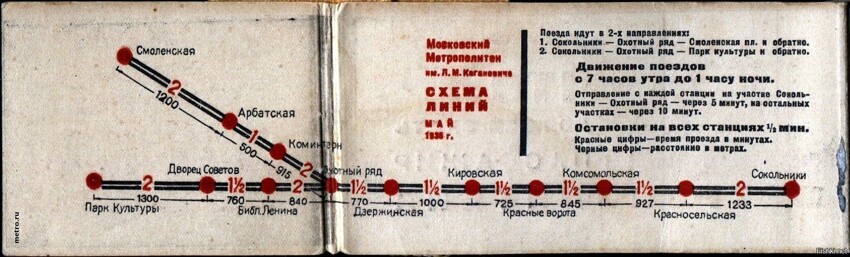 Первая официальная схема Московского Метрополитена