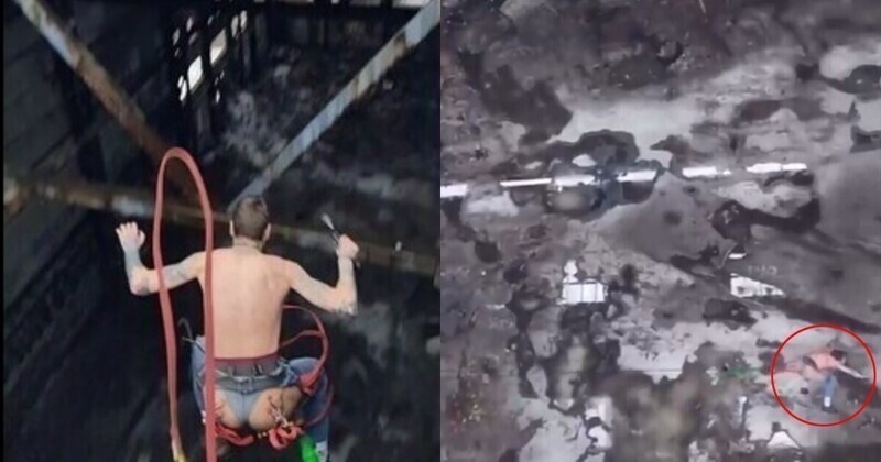 Питерский экстремал прыгнул с моста, зацепившись крюками за ягодицы