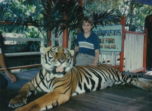 Просто фото 11-летнего меня, который гладит взрослого тигра