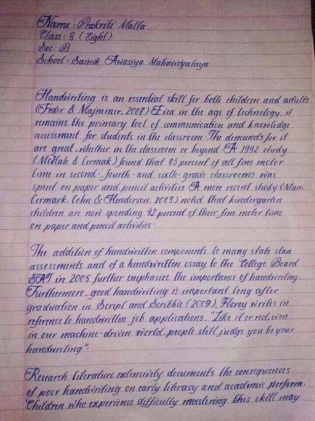 Почерк 15-летней жительницы Непала по имени Пракрити Малла признан самым красивым в мире