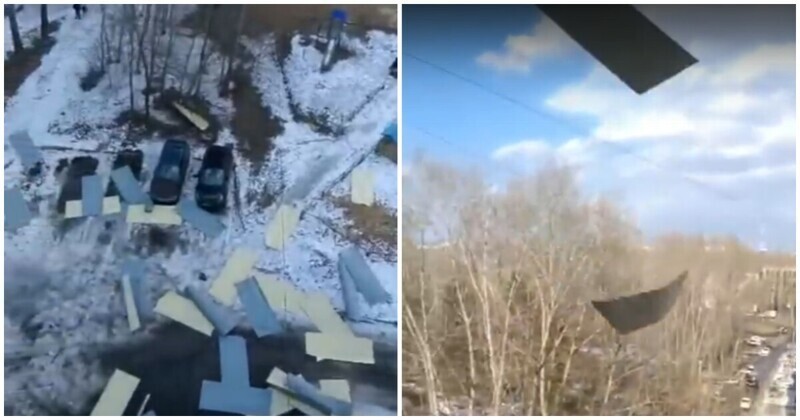 Листопад: падение профилированных листов с крыши в Комсомольске-на-Амуре
