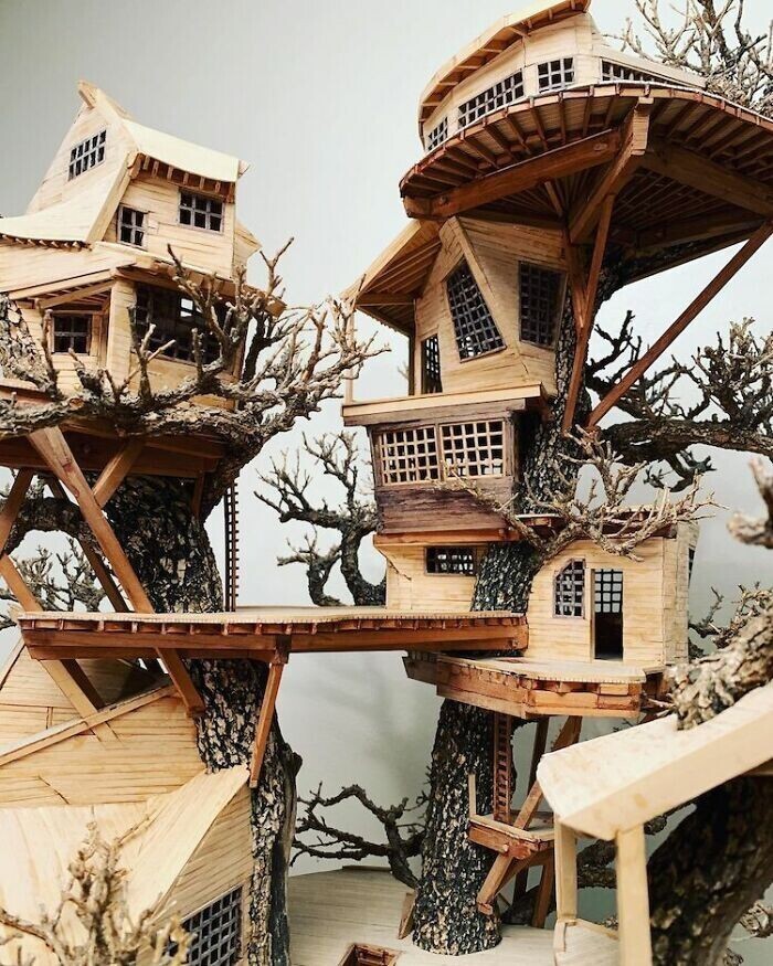 Крохотные домики на деревьях бонсай от умельца Дейва Крика
