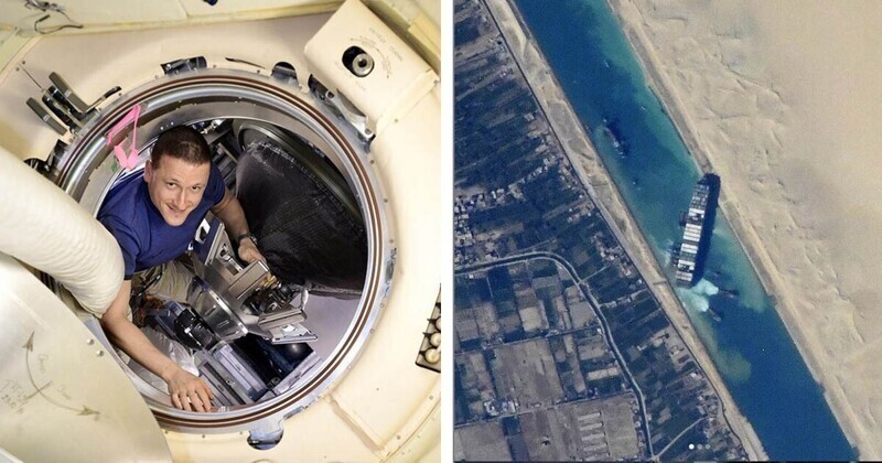 Российский космонавт показал, как смотрится с борта МКС застрявший в Суэцком канале корабль