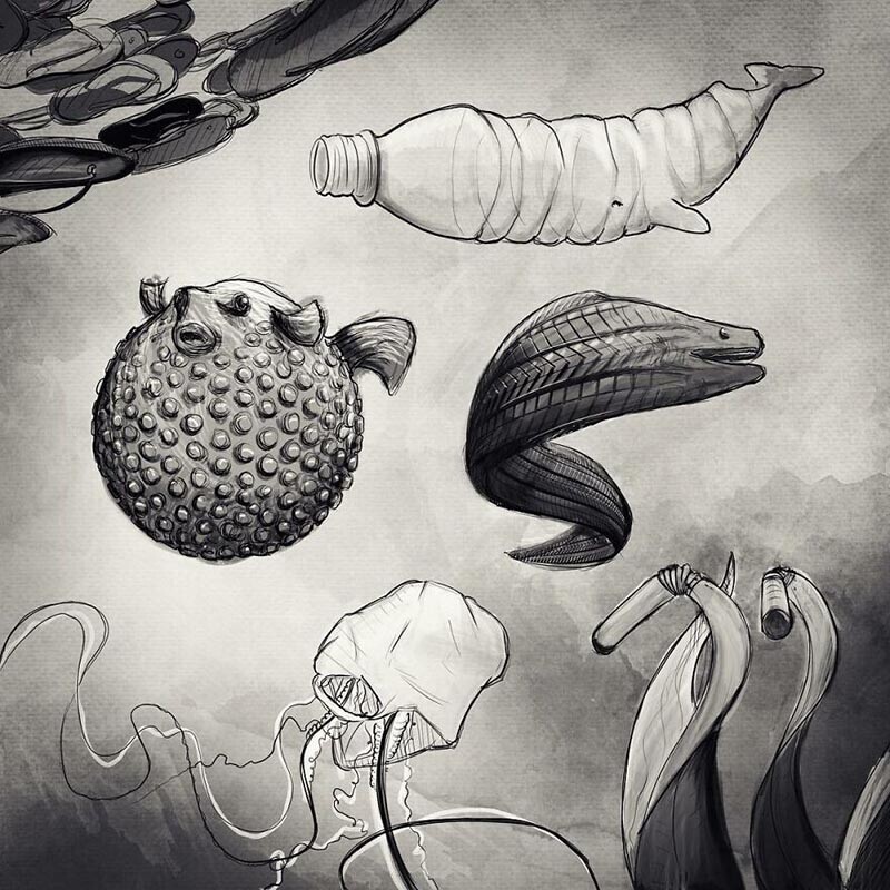 Некоторые концепт-арты подводных существ из видеоработы