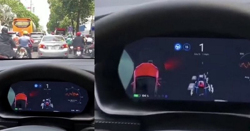 Автопилот Tesla не справился с хаотичным движением на вьетнамских улицах и попросил помощи водителя (2 видео)