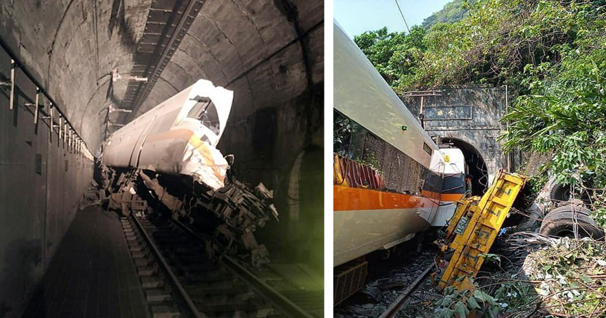 На Тайване поезд врезался в грузовик и сошел с рельсов, не менее 41 человека погибли