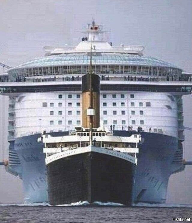 Сравнительные размеры Титаника и большого морского парома, каких много