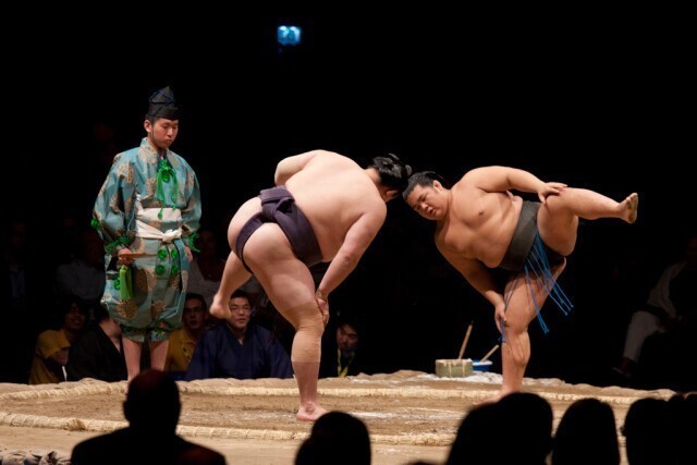Принимать участие в борьбе сумо и связанных с ней ритуалах