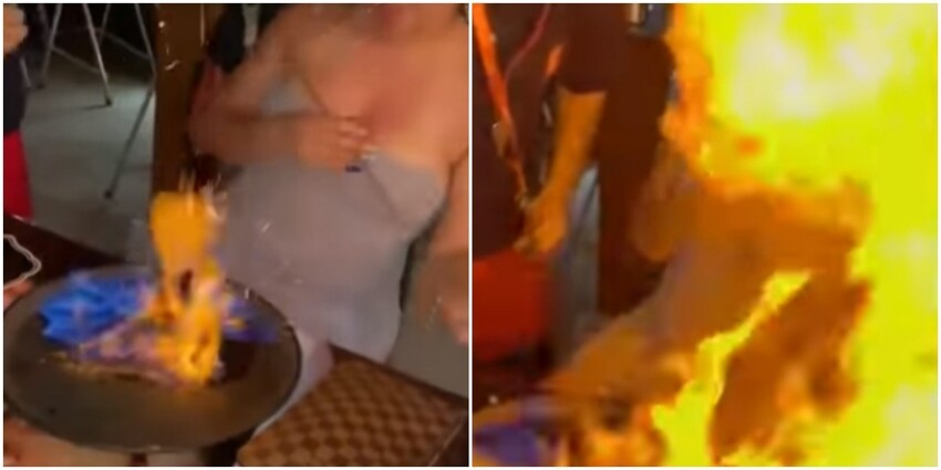 В роскошном отеле официант случайно поджёг девушку во время экзотической подачи напитков