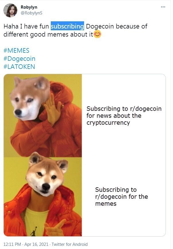 11. Официально, Dogecoin - самая добрая монета.  "Ха-ха, я получаю удовольствие, подписываясь на Dogecoin из-за разных хороших мемов об этом"