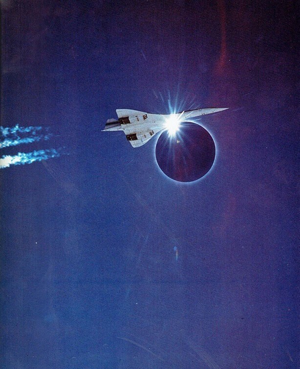 Конкорд 001 на фоне затмения, Северная Африка, 30 июня 1973 года