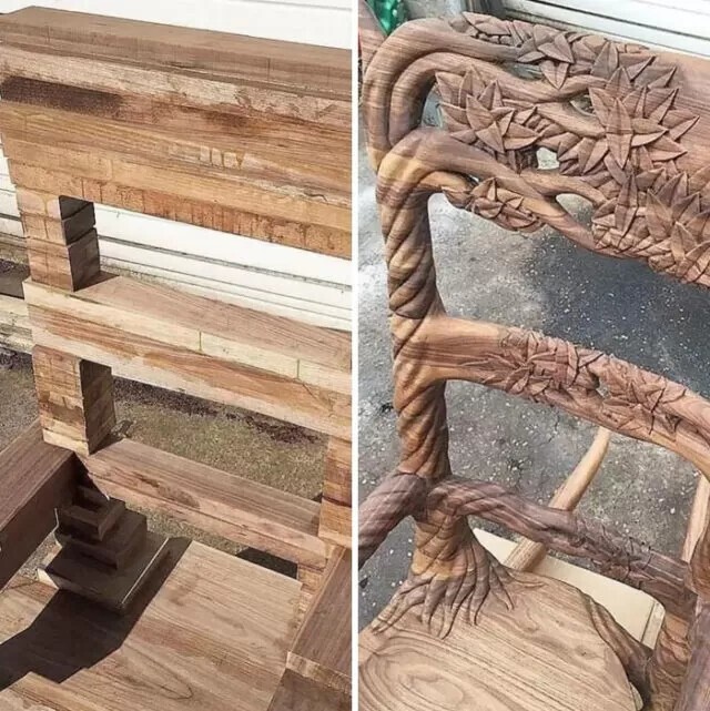 Деревянный стул, до и после