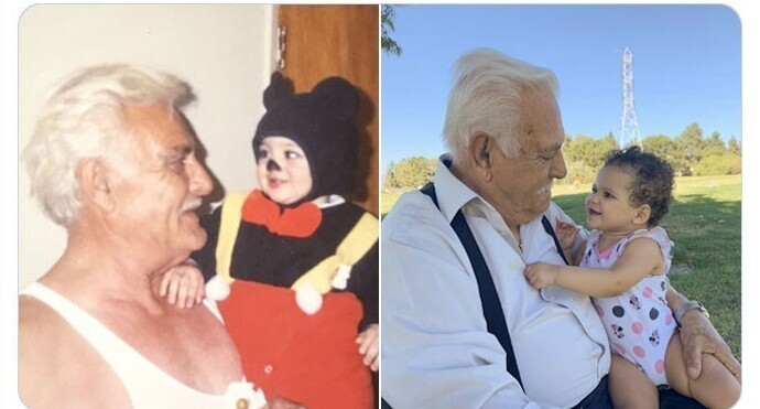 "Мой прадедушка со мной  - и мой прадедушка с моей дочкой 20 лет спустя"