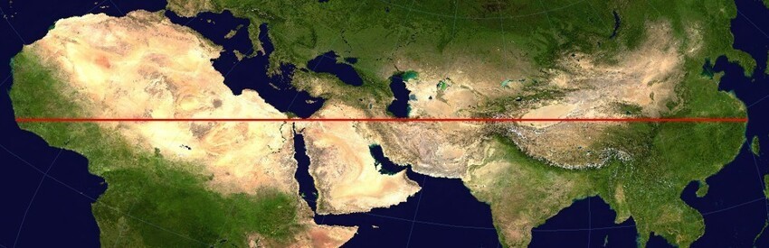 3. Красная линия — самый длинный прямой маршрут, который не пересекает океаны или крупные водоёмы