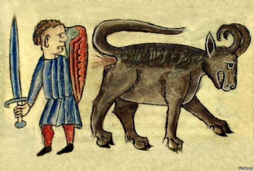 Бонакон-мифическое животное в виде быка с завёрнутыми внутрь рогами,который з...