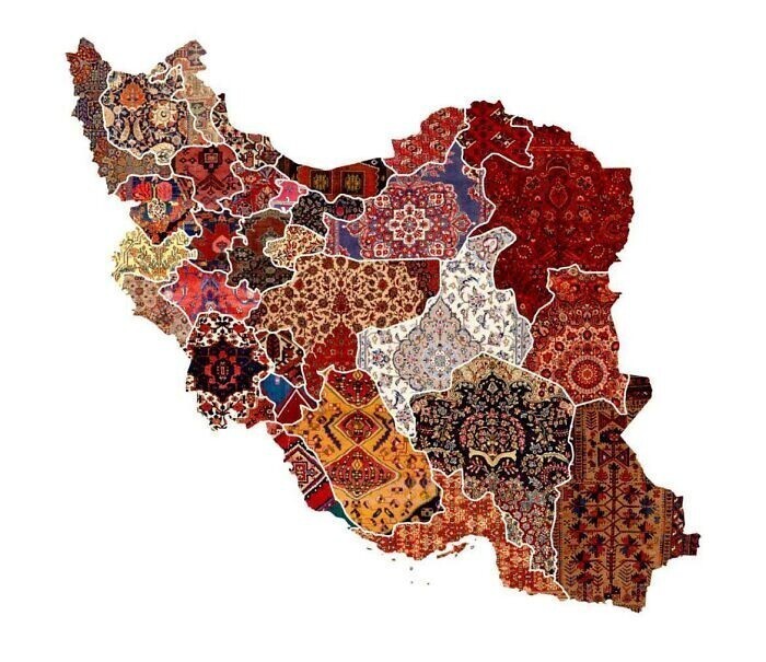 1. Карта Ирана, "сотканная" из узоров ковров по регионам